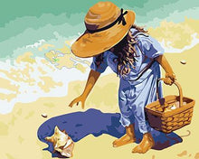 Load image into Gallery viewer, Girl Collecting Sea Shells Paint by Numbers