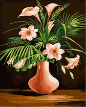 Load image into Gallery viewer, Pink Lilies & Green Leaves Paint by Numbers