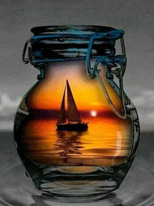 Sunset & Ship in Glass Jar Paint by Diamonds