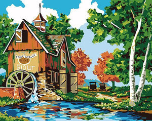 Watermill Scenery Paint by Numbers