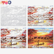 Load image into Gallery viewer, Africa Elephant Sunset Boating Paint On Canvas Kit