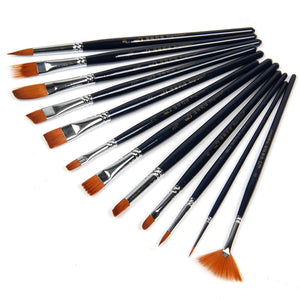 Nylon Hair Painting Brush Set - 12 Brushes