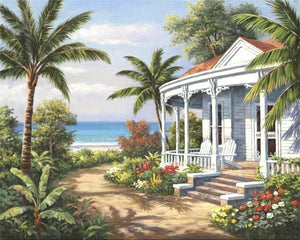 Palm Trees and Rest house near the Beach - Paint by Numbers