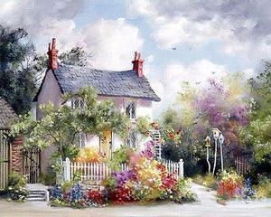 Small house and Colorful Flowers - Paint by Numbers