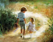 Load image into Gallery viewer, Brother With Little Sister Family Painting - Painting by Digits