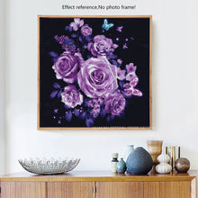 Load image into Gallery viewer, Purple Roses and butterflies DIY Diamond Painting