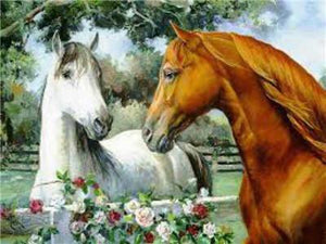 White and Brown Horse couple Painting