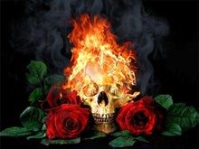 Load image into Gallery viewer, skull and roses diamond painting kit
