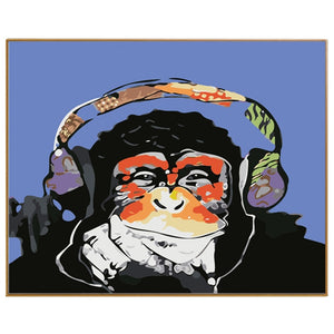 Cartoon Monkey Listening To Music - Paint by numbers