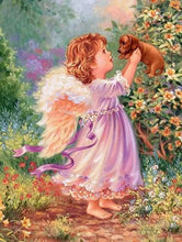 Load image into Gallery viewer, Angel Girl with Puppy Paint by Numbers