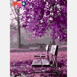 Bench under Purple Tree Paint by Numbers