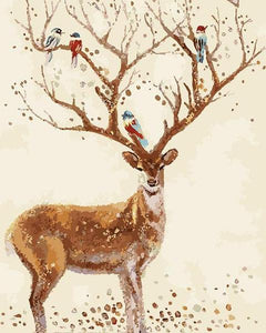 Birds on Deer Antlers Paint by Numbers