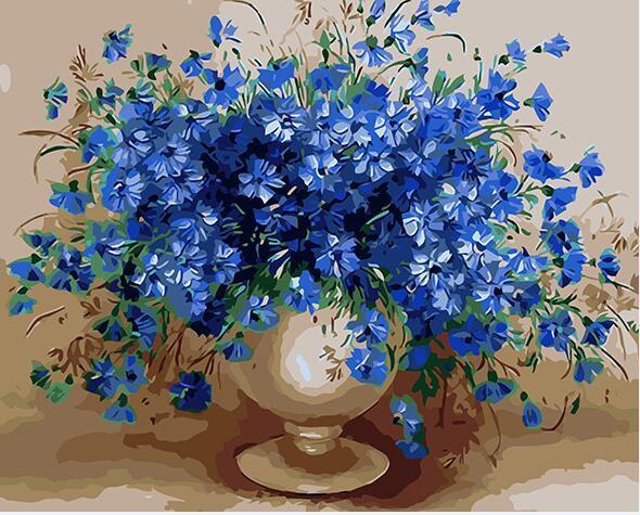 Blue Flowers in Copper Vase Paint by Numbers