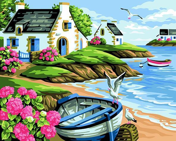 Boat on Sea Shore Paint by Numbers