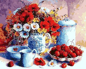 Cherries & Floral Vase Paint by Numbers