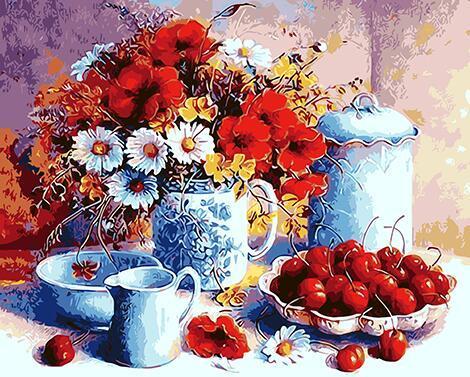 Cherries & Floral Vase Paint by Numbers
