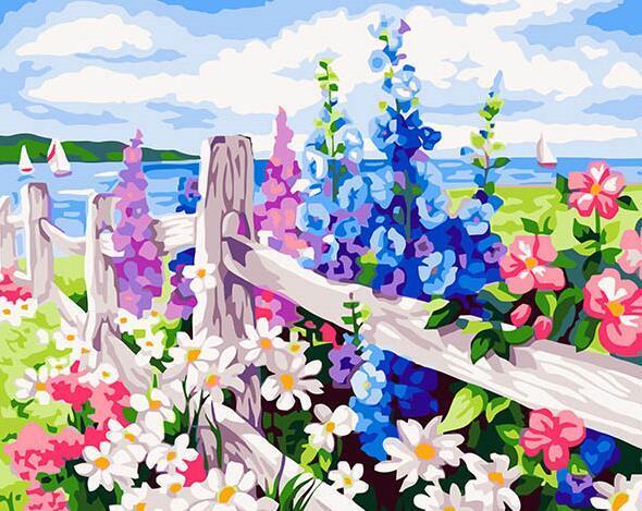 Colorful Floral Fence Paint by Numbers