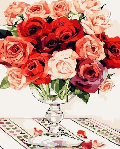 Colorful Roses & Glass Vase Paint by Numbers