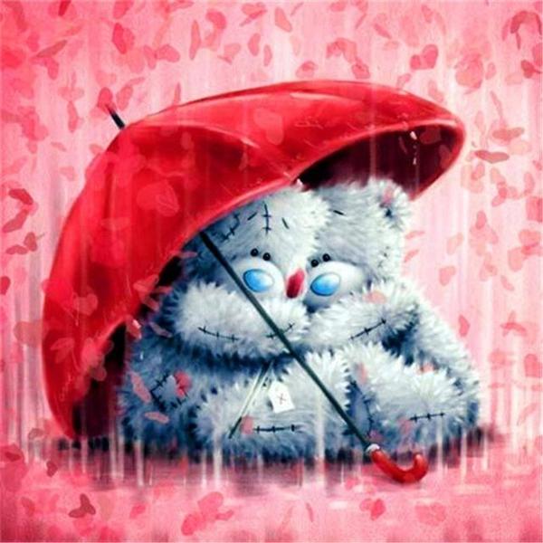 Cute Teddies under Umbrella Paint by Diamonds
