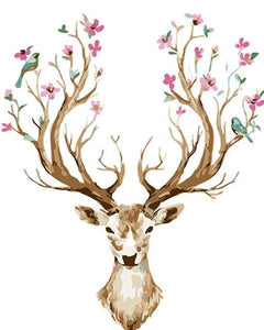 Flowers & Birds on Deer's Horn Paint by Numbers