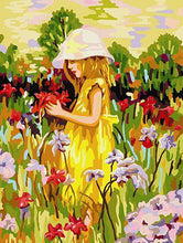 Load image into Gallery viewer, Girl Plucking Flowers Paint by Numbers