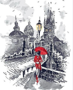 Girl in Vintage City Paint by Numbers