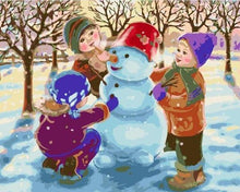 Load image into Gallery viewer, Kids making Snow Man Paint by Numbers