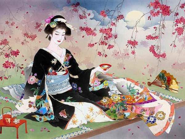 Lady in Black Kimono Paint by Diamonds