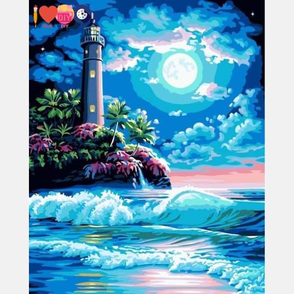 Light House at Night Paint by Numbers