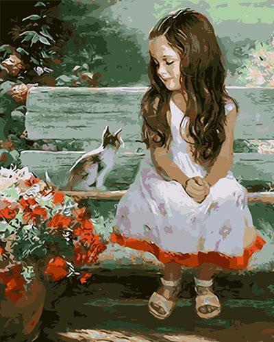 Little Girl with Cat Paint by Numbers