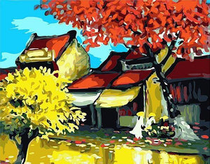 Maple Trees & Houses Paint by Numbers