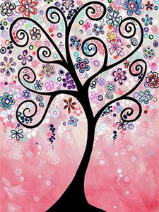 Pink Flowery Tree Paint by Diamonds