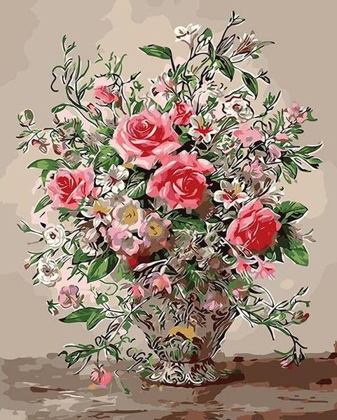 Roses in Silver Vase Paint by Numbers