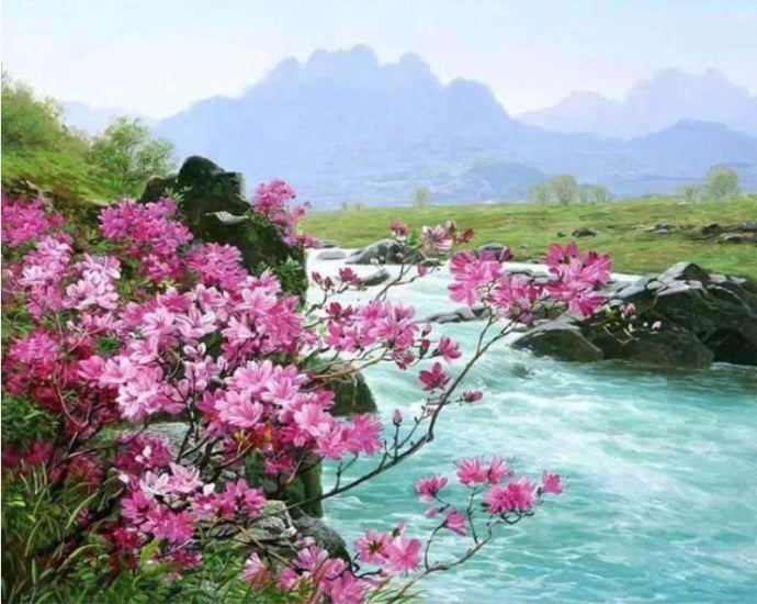 Beautiful Colors, River and Flowers Painting - DIY with Painting Kit