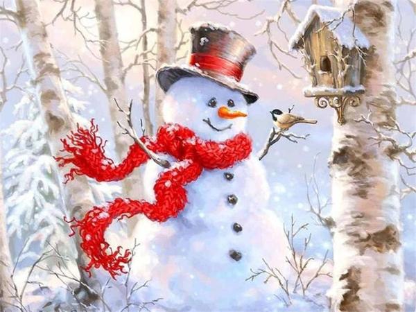 Snow Man & Bird House Paint by Diamond