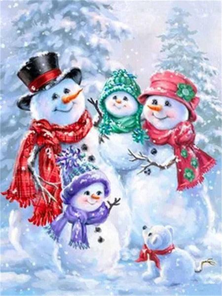 Snow Man Family Paint by Diamonds