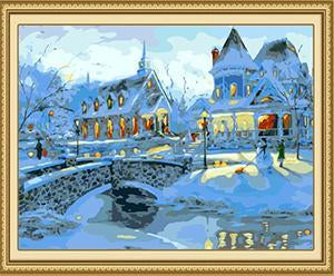 Snowy Houses Paint by Numbers