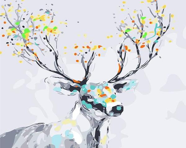 Stag with Colorful Antlers Paint by Numbers