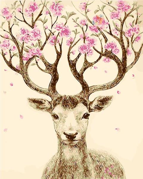 Stag with Floral Antlers Paint by Numbers
