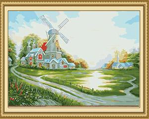 Windmill Landscape Paint by Numbers