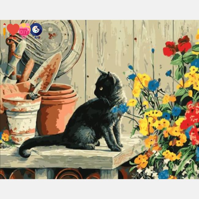 Black Cat With Flowers | Art Through Numbers