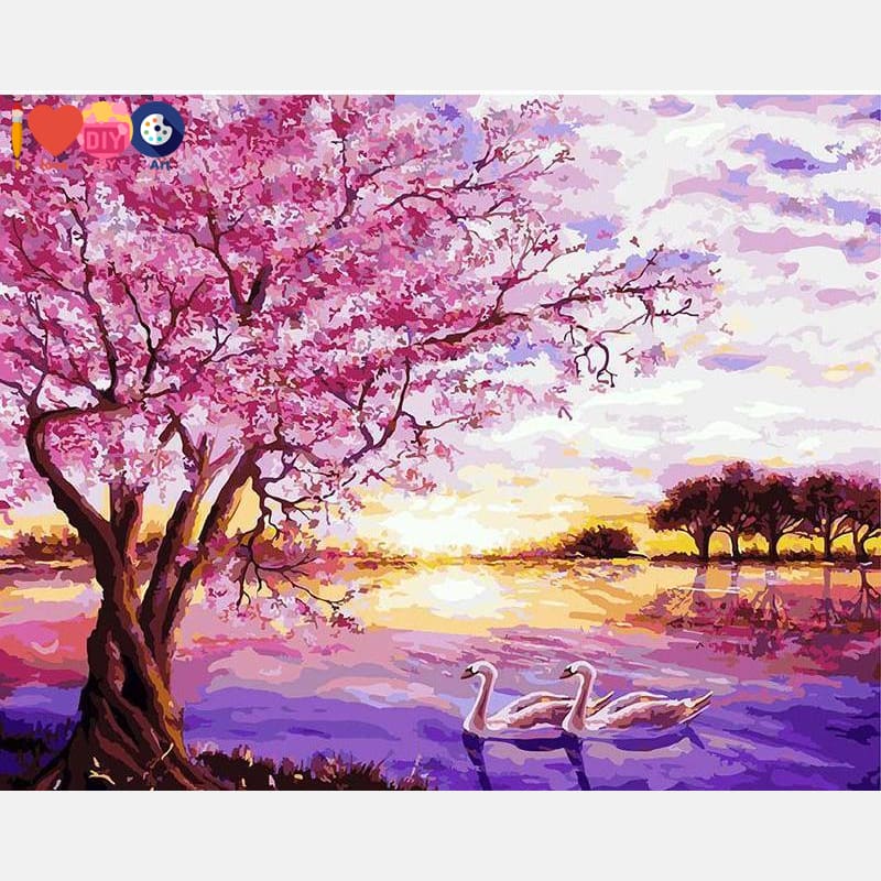 Cherry Tree Along The River Painting