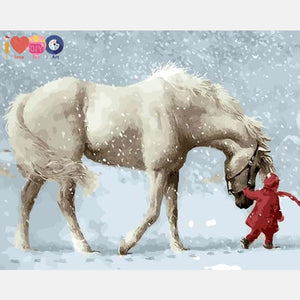 Beautiful White Horse In The Snow - Paint By Numbers