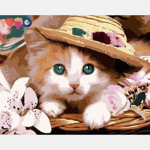 Cute Cat With A Hat Painting By Numbers