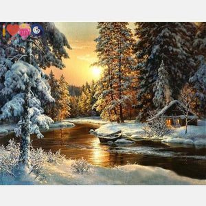 Sun Set In The Snow Forest - Diy Order Today