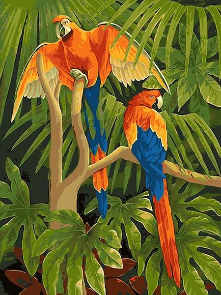 Macaw Parrots in Jungle DIY with Paint by Numbers