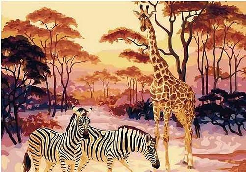 Vintage Giraffe, Zebra in Africa Painting By Numbers