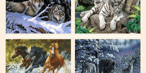 Framed Tigers, Horses, Wolves and Other Animal Paintings