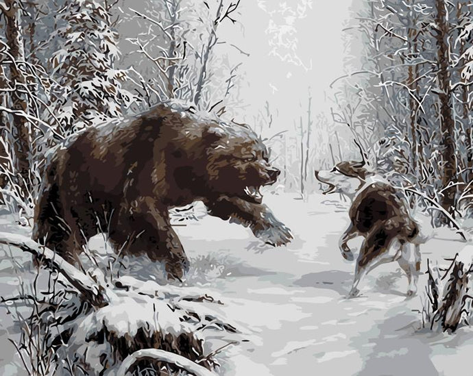 Brown Bear vs Wolf Painting by Numbers Kit - Paint it Yourself
