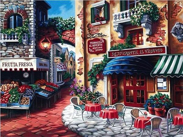 Coffee Shop in the Town - Paint by Numbers